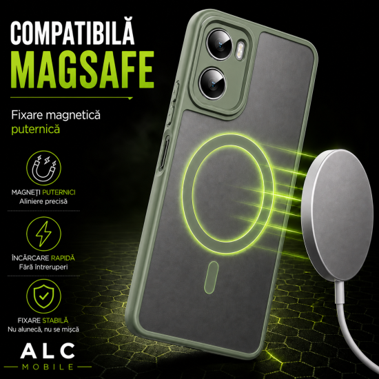 Husa pentru Motorola G06, Matte MagSafe, Protectie 360, Anti-Soc, Protectie Camera, Verde