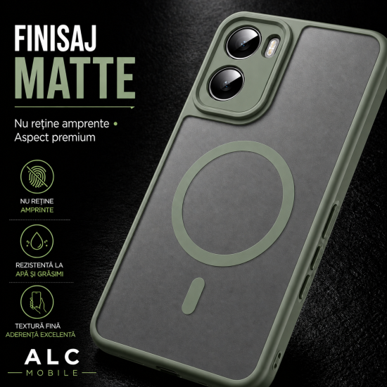 Husa pentru Motorola G06, Matte MagSafe, Protectie 360, Anti-Soc, Protectie Camera, Verde