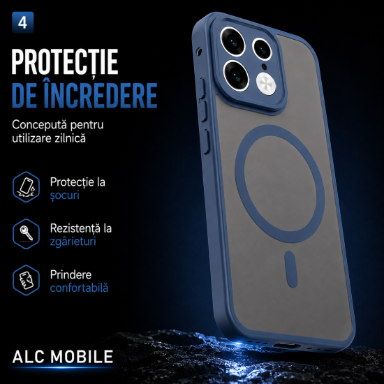 Husa pentru OPPO Reno 16 F, Matte, compatibila cu MagSafe, Protectie 360, Anti-Soc, Albastru