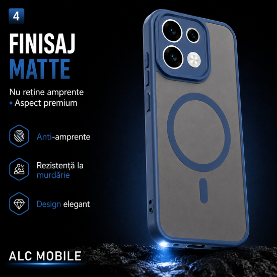 Husa pentru OPPO Reno 16 F, Matte, compatibila cu MagSafe, Protectie 360, Anti-Soc, Albastru