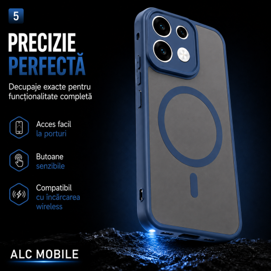 Husa pentru OPPO Reno 16 F, Matte, compatibila cu MagSafe, Protectie 360, Anti-Soc, Albastru