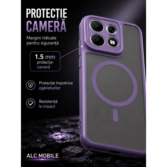 Husa pentru OPPO Reno 16 F, Matte, compatibila cu MagSafe, Protectie 360, Anti-Soc, Mov