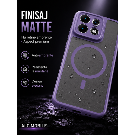 Husa pentru OPPO Reno 16 F, Matte, compatibila cu MagSafe, Protectie 360, Anti-Soc, Mov