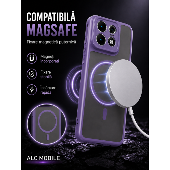 Husa pentru OPPO Reno 16 F, Matte, compatibila cu MagSafe, Protectie 360, Anti-Soc, Mov