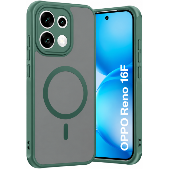 Husa pentru OPPO Reno 16 F, Matte, compatibila cu MagSafe, Protectie 360, Anti-Soc, Verde