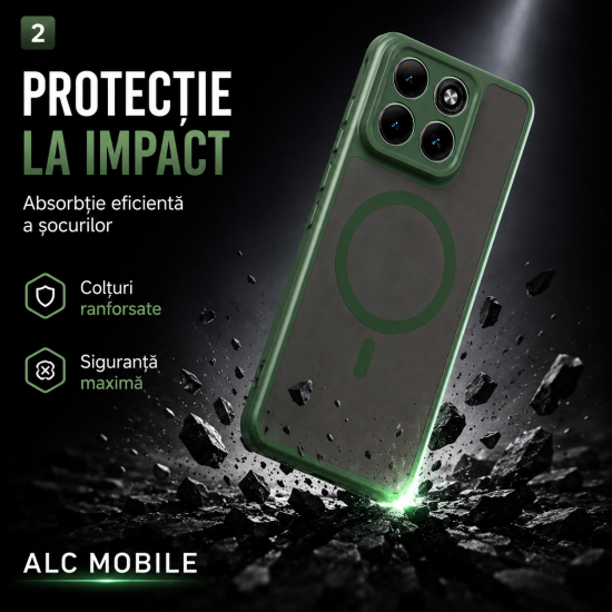 Husa pentru OPPO Reno 16 F, Matte, compatibila cu MagSafe, Protectie 360, Anti-Soc, Verde