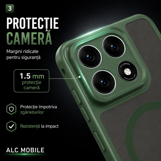 Husa pentru OPPO Reno 16 F, Matte, compatibila cu MagSafe, Protectie 360, Anti-Soc, Verde