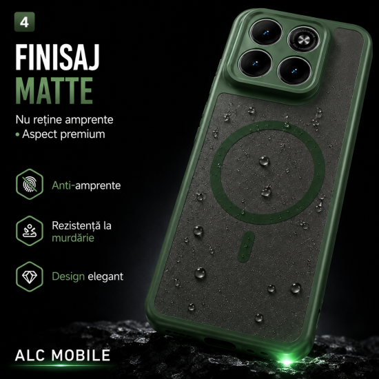 Husa pentru OPPO Reno 16 F, Matte, compatibila cu MagSafe, Protectie 360, Anti-Soc, Verde