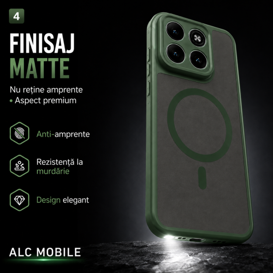 Husa pentru OPPO Reno 16 F, Matte, compatibila cu MagSafe, Protectie 360, Anti-Soc, Verde