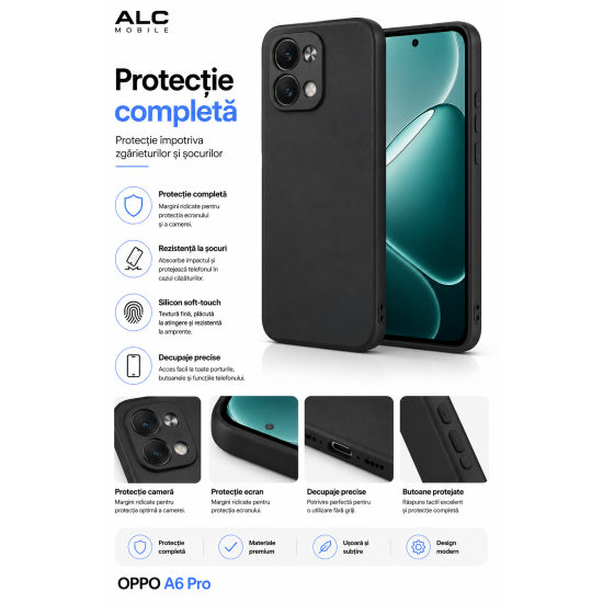 Husa Soft Touch, slim, ALC Mobile, anti soc, compatibila cu OPPO A6 Pro, Negru Tpu