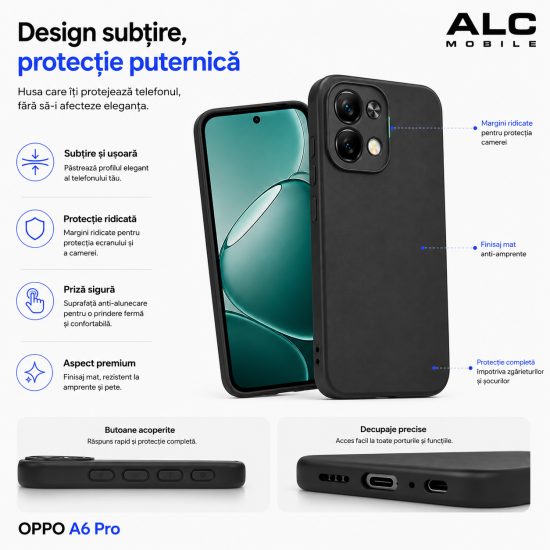 Husa Soft Touch, slim, ALC Mobile, anti soc, compatibila cu OPPO A6 Pro, Negru Tpu