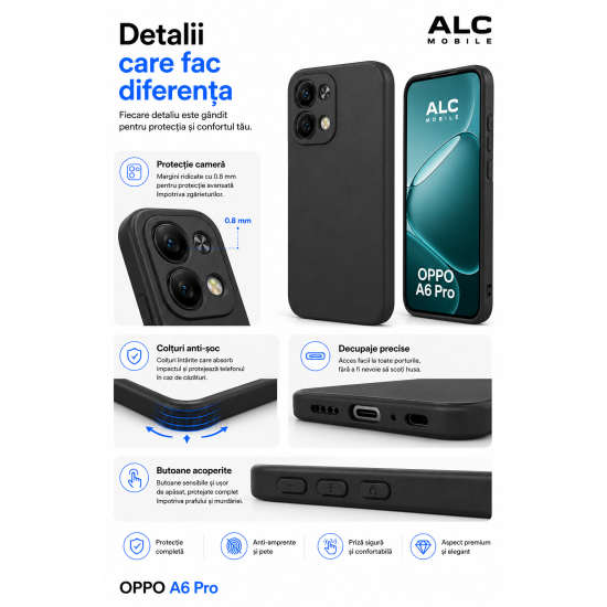 Husa Soft Touch, slim, ALC Mobile, anti soc, compatibila cu OPPO A6 Pro, Negru Tpu