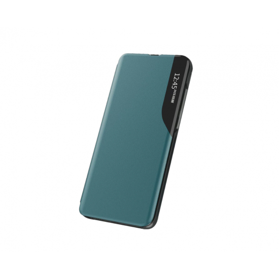 Husa Flip din Piele compatibila cu Samsung Galaxy A52 S-View, Smart Stand, Dark Green