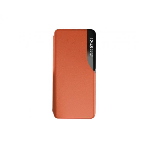 Husa Flip din Piele compatibila cu Samsung Galaxy A02s S-View, Smart Stand, Orange