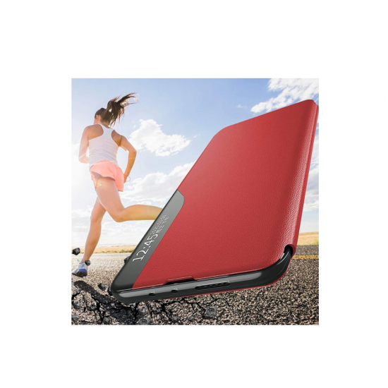 Husa Flip din Piele compatibila cu Samsung Galaxy A03s S-View, Smart Stand, Rosu