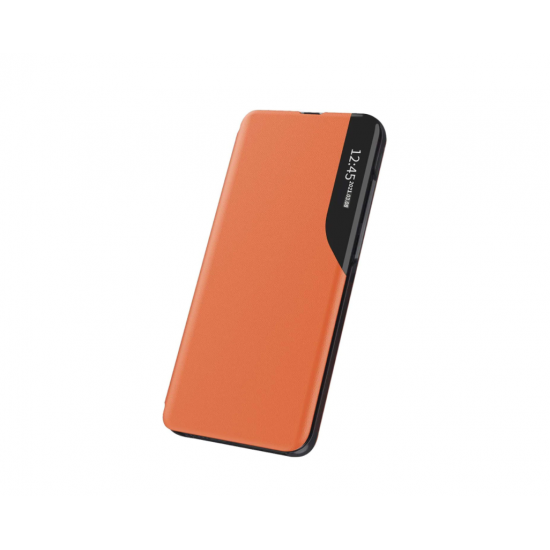 Husa Flip din Piele compatibila cu Samsung Galaxy A21s S-View, Smart Stand, Orange
