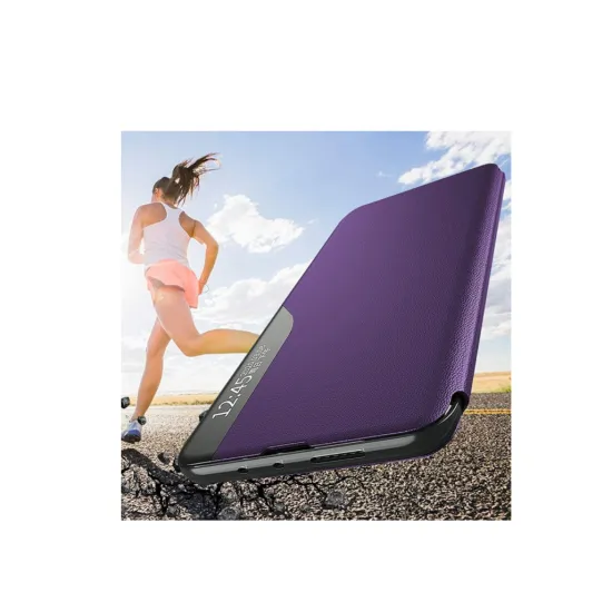 Husa Flip din Piele compatibila cu Samsung Galaxy A03s S-View, Smart Stand, Mov Husa Flip din Piele compatibila cu Samsung Galaxy A03s S-View, Smart Stand, Mov