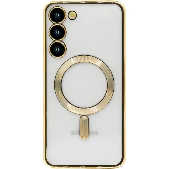 Husa pentru Samsung Galaxy S23 de 6,1 inci, ALC MOBILE, Husa pentru telefon mobil cu protectie pentru camera, compatibila cu husa de protectie MagSafe, husa transparenta, care nu se ingalbeneste, rezistenta la socuri, contur Gold Husa pentru Samsung Galaxy S23 de 6,1 inci, ALC MOBILE, Husa pentru telefon mobil cu protectie pentru camera, compatibila cu husa de protectie MagSafe, husa transparenta, care nu se ingalbeneste, rezistenta la socuri, contur Gold