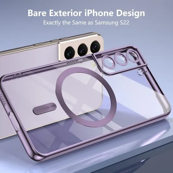Husa pentru Samsung Galaxy S23 de 6,1 inci, ALC MOBILE, Husa pentru telefon mobil cu protectie pentru camera, compatibila cu husa de protectie MagSafe, husa transparenta, care nu se ingalbeneste, rezistenta la socuri, contur Mov