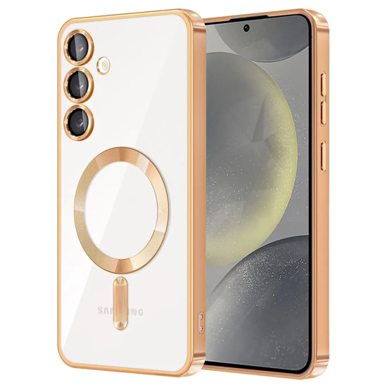 Husa compatibila cu Samsung Galaxy A05, ALC MOBILE, pentru telefon mobil cu protectie pentru camera, Tehnologie MagSafe, rezistenta la socuri, contur Gold