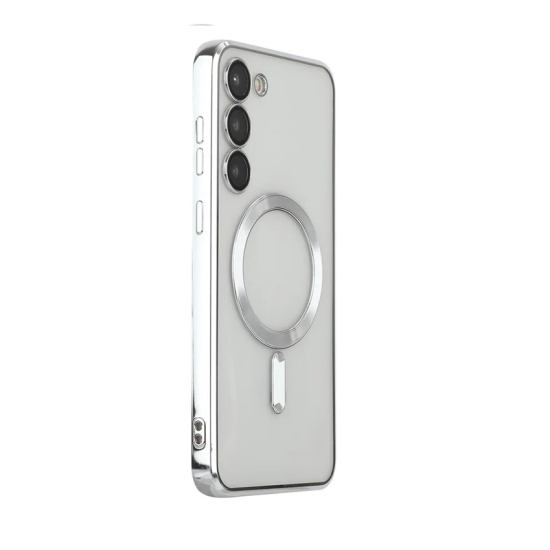 Husa compatibila cu Samsung Galaxy A55, ALC MOBILE, pentru telefon mobil cu protectie pentru camera, Tehnologie MagSafe, rezistenta la socuri, contur Silver