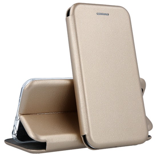 Pachet 2 in 1 – Folie Sticla Margine Neagra + Husa Flip Cover Auriu, Compatibil cu Samsung Galaxy A56