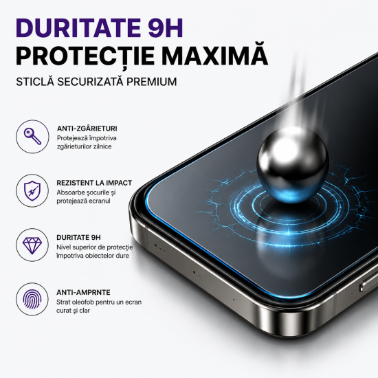 Folie Sticla pentru Samsung Galaxy A56, Full Glue, Aplicare Automata cu Aplicator Inclus, Anti-Zgarieturi, Negru