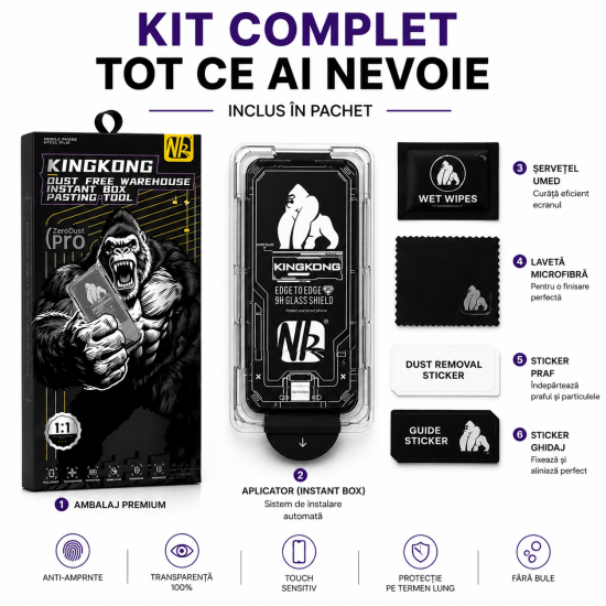 Folie Sticla pentru Samsung Galaxy A56, Full Glue, Aplicare Automata cu Aplicator Inclus, Anti-Zgarieturi, Negru