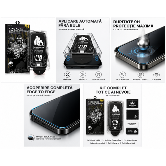 Folie Sticla pentru Samsung Galaxy A56, Full Glue, Aplicare Automata cu Aplicator Inclus, Anti-Zgarieturi, Negru