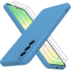 Pachet 2 in 1 – 2 Folii Sticla Margine Neagra + Husa Soft Touch Albastru, Compatibil cu Samsung Galaxy A56