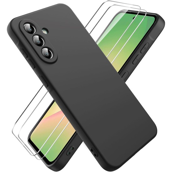 Pachet 2 in 1 – 2 Folii Sticla Margine Neagra + Husa Soft Touch Negru, Compatibil cu Samsung Galaxy A56