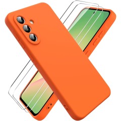 Pachet 2 in 1 – 2 Folii Sticla Margine Neagra + Husa Soft Touch Portocaliu, Compatibil cu Samsung Galaxy A56