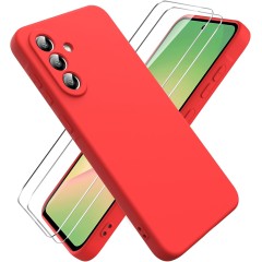 Pachet 2 in 1 – 2 Folii Sticla Margine Neagra + Husa Soft Touch Rosu, Compatibil cu Samsung Galaxy A56