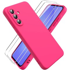 Pachet 2 in 1 – 2 Folii Sticla Margine Neagra + Husa Soft Touch Roz Aprins, Compatibil cu Samsung Galaxy A56