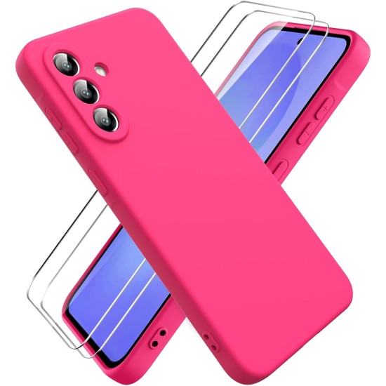 Pachet 2 in 1 – 2 Folii Sticla Margine Neagra + Husa Soft Touch Roz Aprins, Compatibil cu Samsung Galaxy A56