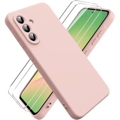 Pachet 2 in 1 – 2 Folii Sticla Margine Neagra + Husa Soft Touch Roz Pal, Compatibil cu Samsung Galaxy A56