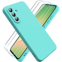 Pachet 2 in 1 – 2 Folii Sticla Margine Neagra + Husa Soft Touch Turqoise, Compatibil cu Samsung Galaxy A56