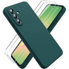 Pachet 2 in 1 – 2 Folii Sticla Margine Neagra + Husa Soft Touch Verde Inchis, Compatibil cu Samsung Galaxy A56