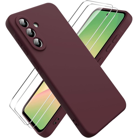 Pachet 2 in 1 – 2 Folii Sticla Margine Neagra + Husa Soft Touch Visiniu, Compatibil cu Samsung Galaxy A56