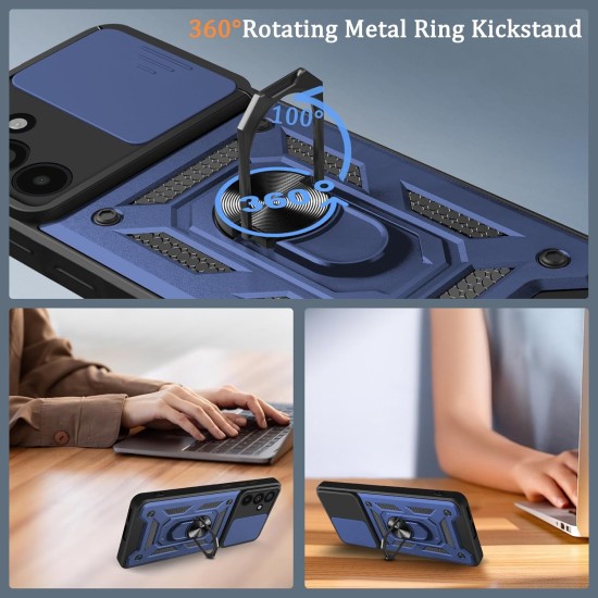 Husa antisoc compatibila cu Samsung Galaxy S26 Plus, design Armour, protectie camera cu clapa glisanta, Albastru