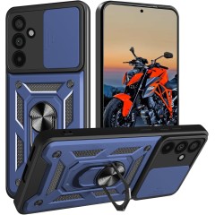 Husa antisoc compatibila cu Samsung Galaxy S26, design Armour, protectie camera cu clapa glisanta, Albastru