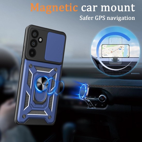 Husa antisoc compatibila cu Samsung Galaxy S26 Plus, design Armour, protectie camera cu clapa glisanta, Albastru