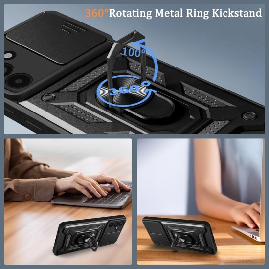 Husa antisoc compatibila cu Samsung Galaxy S26, design Armour, protectie camera cu clapa glisanta, Negru