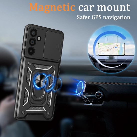 Husa antisoc compatibila cu Samsung Galaxy S26, design Armour, protectie camera cu clapa glisanta, Negru