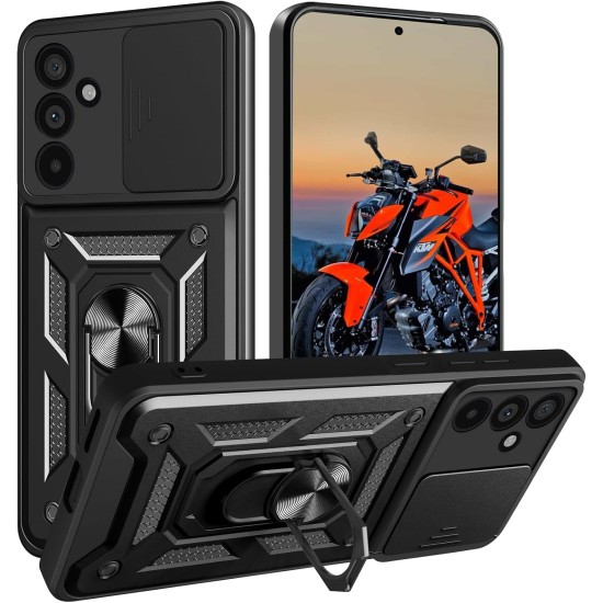 Husa antisoc compatibila cu Samsung Galaxy S26, design Armour, protectie camera cu clapa glisanta, Negru