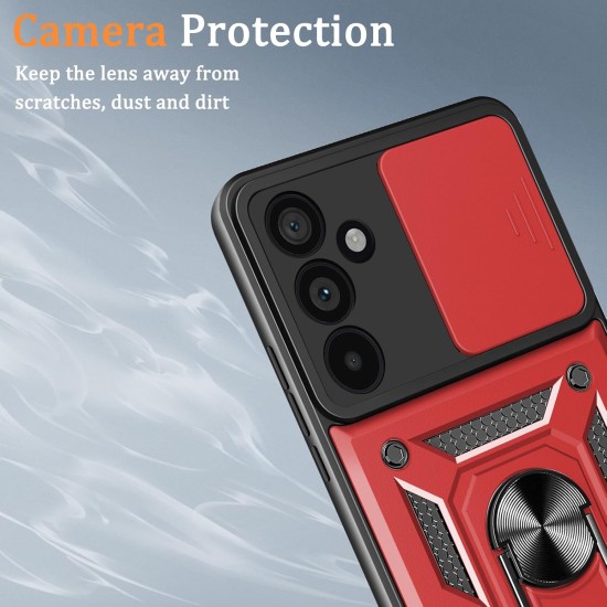 Husa antisoc compatibila cu Samsung Galaxy S26, design Armour, protectie camera cu clapa glisanta, Rosu