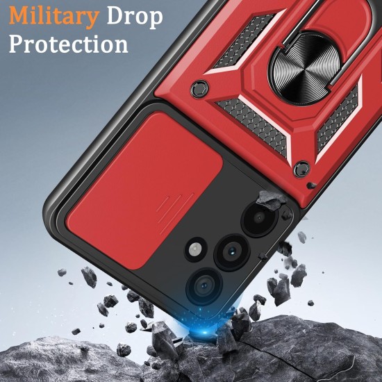 Husa antisoc compatibila cu Samsung Galaxy S26, design Armour, protectie camera cu clapa glisanta, Rosu