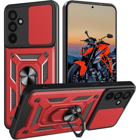 Husa antisoc compatibila cu Samsung Galaxy S26, design Armour, protectie camera cu clapa glisanta, Rosu