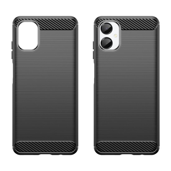 Husa compatibila cu Samsung Galaxy A07, TPU Slim, Protectie Anti Soc, Aspect Fibra de Carbon, Negru