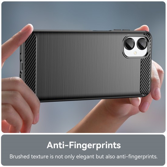 Husa compatibila cu Samsung Galaxy A07, TPU Slim, Protectie Anti Soc, Aspect Fibra de Carbon, Negru